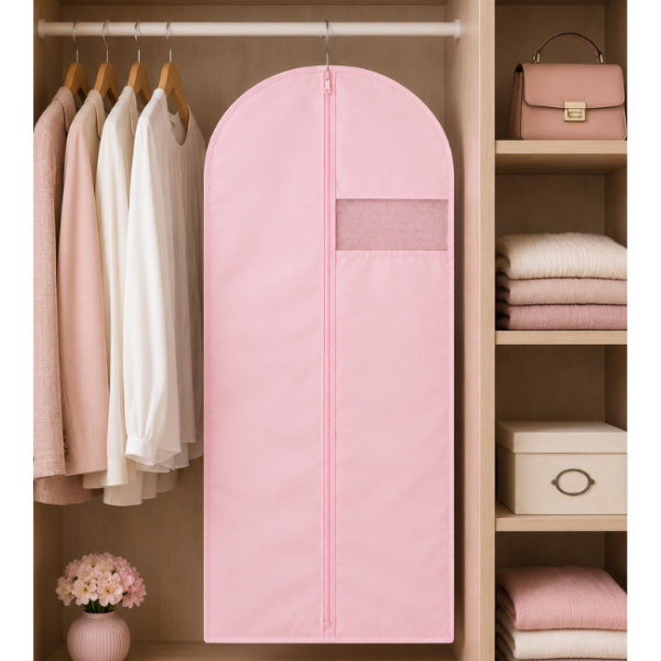 Husa pentru haine cu fermoar, material netesut respirabil, buzunar transparent, 60 x 120 cm