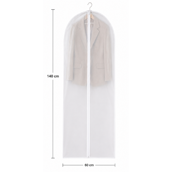 Husa pentru haine cu fermoar, material netesut respirabil, buzunar transparent - Alb Transparent