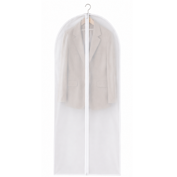 Husa pentru haine premium cu fermoar, material netesut respirabil, buzunar transparent - Alb Transparent