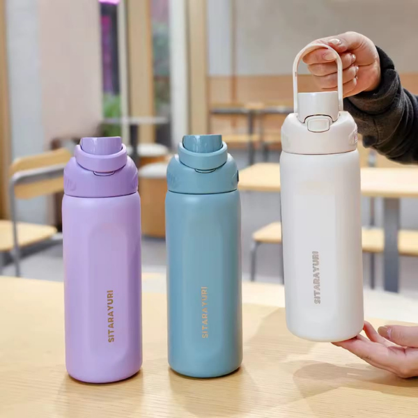 Sticla termos sport SITARAYURI, izolare vacuum, capac flip-top cu maner - 800 ml