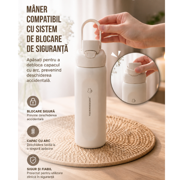 Sticla termos sport SITARAYURI, izolare vacuum, capac flip-top cu maner - 800 ml