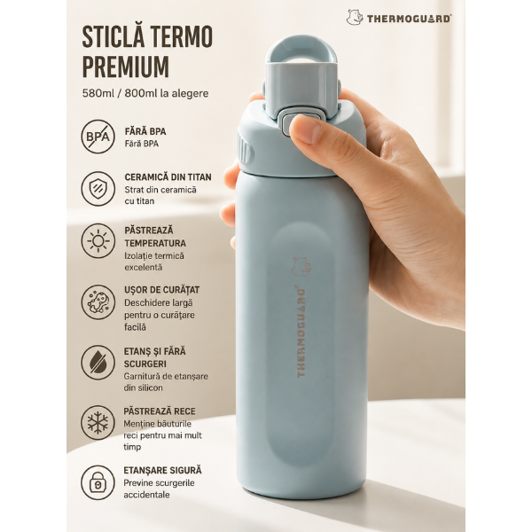 Sticla termos sport SITARAYURI, izolare vacuum, capac flip-top cu maner - 800 ml
