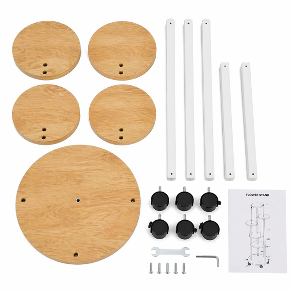 Suport inalt pentru plante cu 5 niveluri si roti, Raft colt pentru flori, interior/exterior