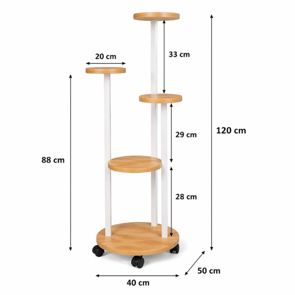 Suport inalt pentru plante cu 5 niveluri si roti, Raft colt pentru flori, interior/exterior
