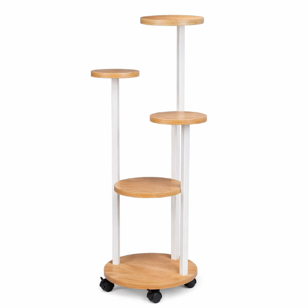 Suport inalt pentru plante cu 5 niveluri si roti, Raft colt pentru flori, interior/exterior