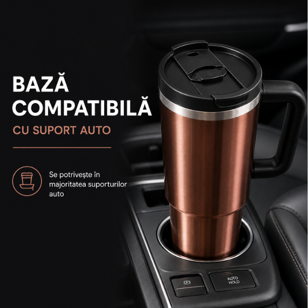 Cana termos inox cu maner, izolare dubla, Capac cu pai - 1.2 L