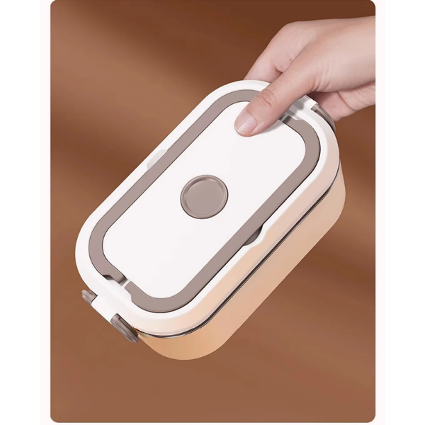 Cutie Lunch Box Bento din inox, cu geanta termoizolanta si tacamuri - Bej