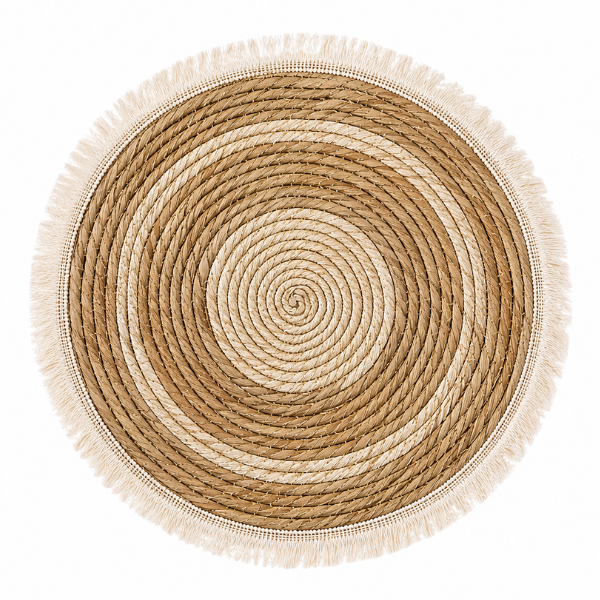 Set 4 Servete Decorative pentru Masa, Rotunde, Stil Scandinav – Boho, Natur cu Franjuri - 38 cm