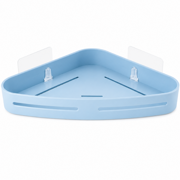 Suport organizator baie de colt din plastic, cu montare adeziv, 23,1 x 18 x 3,2 cm