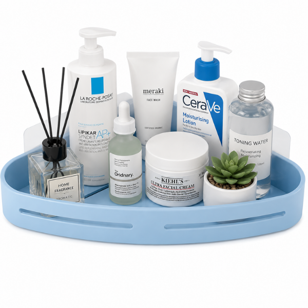 Suport organizator baie de colt din plastic, cu montare adeziv, 23,1 x 18 x 3,2 cm