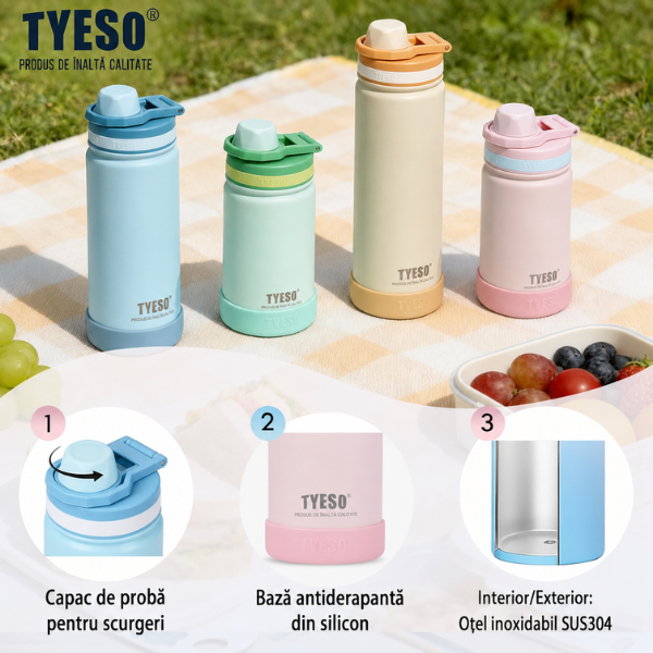 Sticla termos TYESO Vacuum Insulated – Roz Pastel - 600 ml