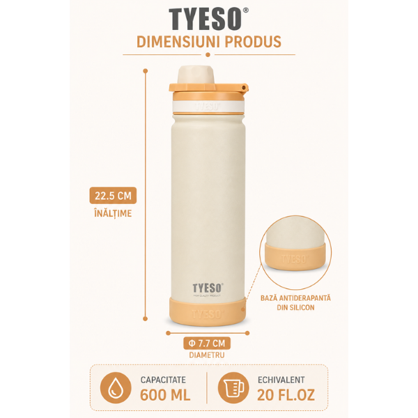 Sticla termos TYESO Vacuum Insulated – Roz Pastel - 600 ml