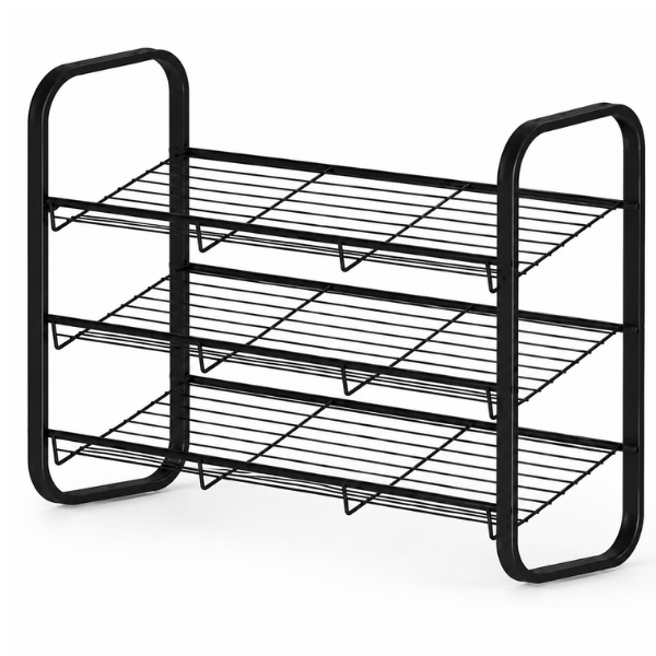 Raft incaltaminte metalic 3 niveluri, organizator pantofi, 75x28x59 cm, Negru, Calitate Premium