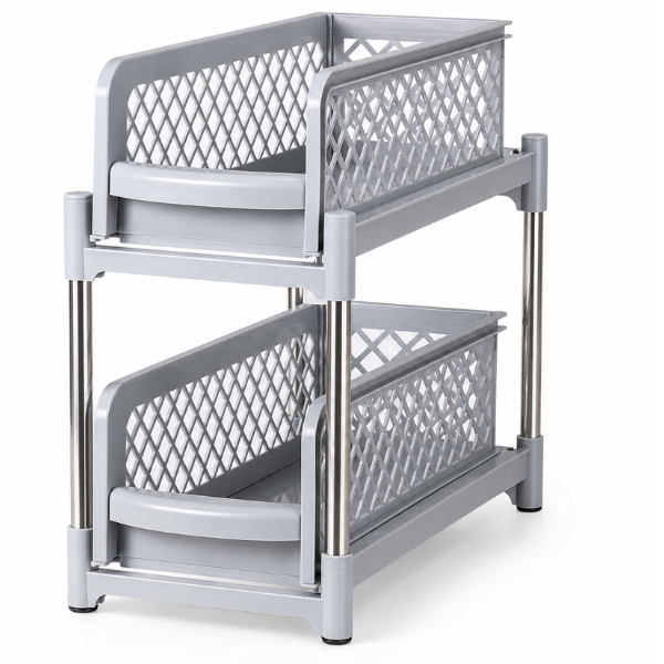 Organizator Mobil 2 Etaje, Raft Depozitare Multifunctional din Plastic, 37.5 x 37 x 18.5