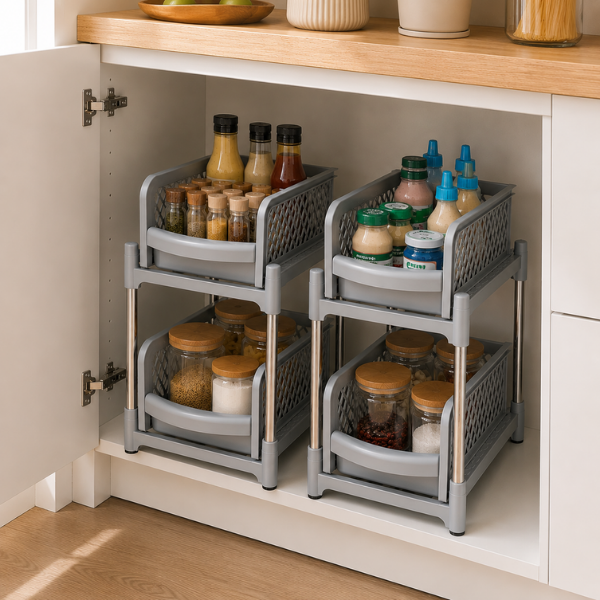 Organizator Mobil 2 Etaje, Raft Depozitare Multifunctional din Plastic, 37.5 x 37 x 18.5