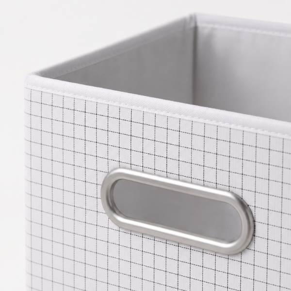 Cutie Organizare Pliabila Alb cu Carouri, Textil cu Maner Metalic - 31 x 31 x 15 cm - Premium