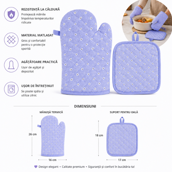 Set manusa cuptor si suport oala textile premium, protectie termica pentru gatit si grill