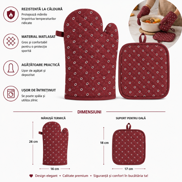 Set manusa cuptor si suport oala textile premium, protectie termica pentru gatit si grill
