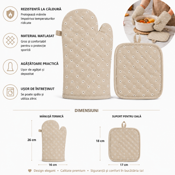 Set manusa cuptor si suport oala textile premium, protectie termica pentru gatit si grill