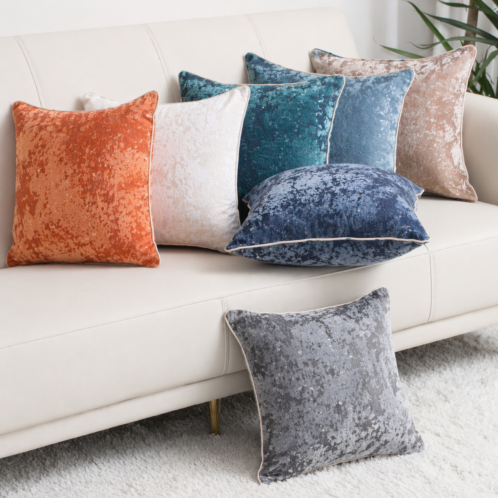 Fata de Perna Decorativa Catifea Premium, Model Marmorat, Fermoar Ascuns – 45 x 45 cm