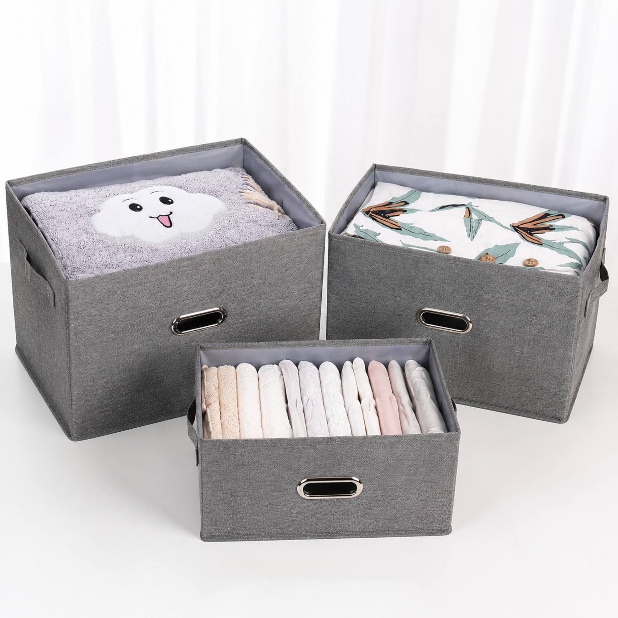 Cutie de Depozitare Textil, Organizator Pliabil pentru Haine - Gri inchis