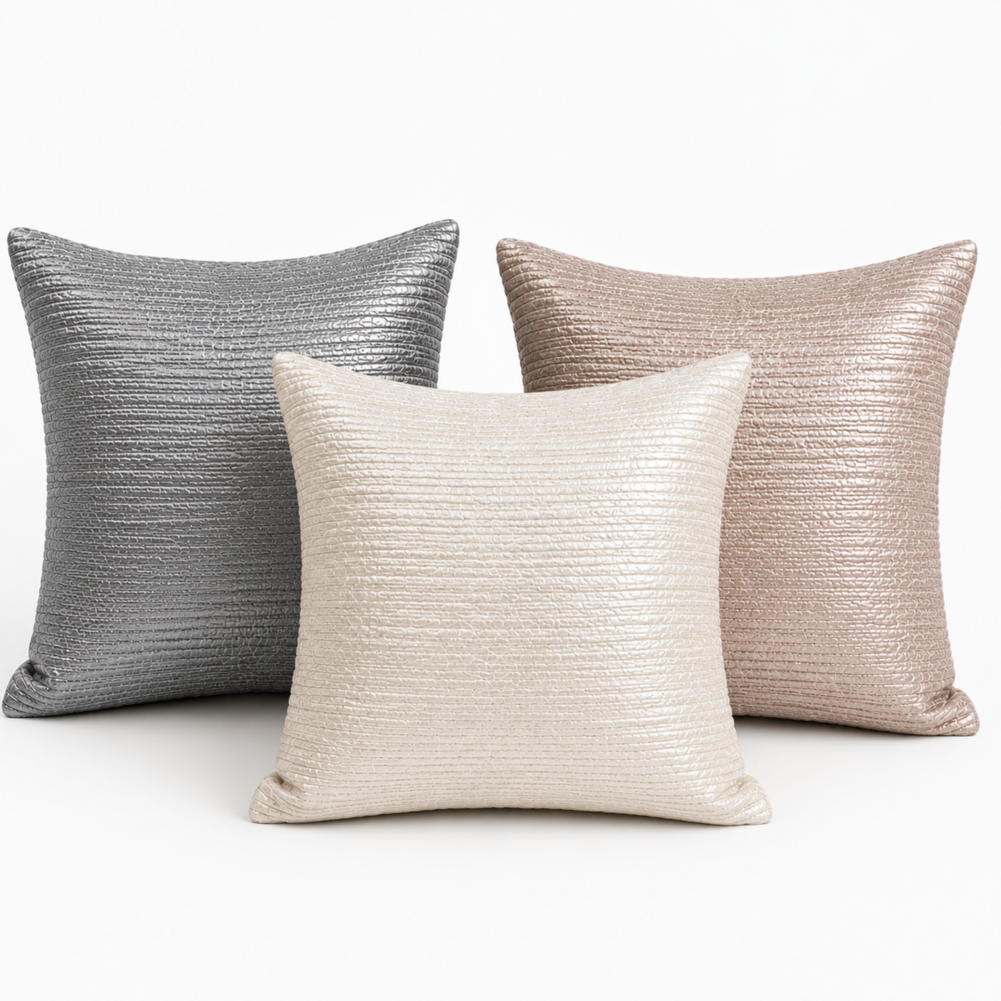 Set 3 Fete de Perna 45 x 45 cm, Material Satinat, Culori Gri, Crem și Bej Nude