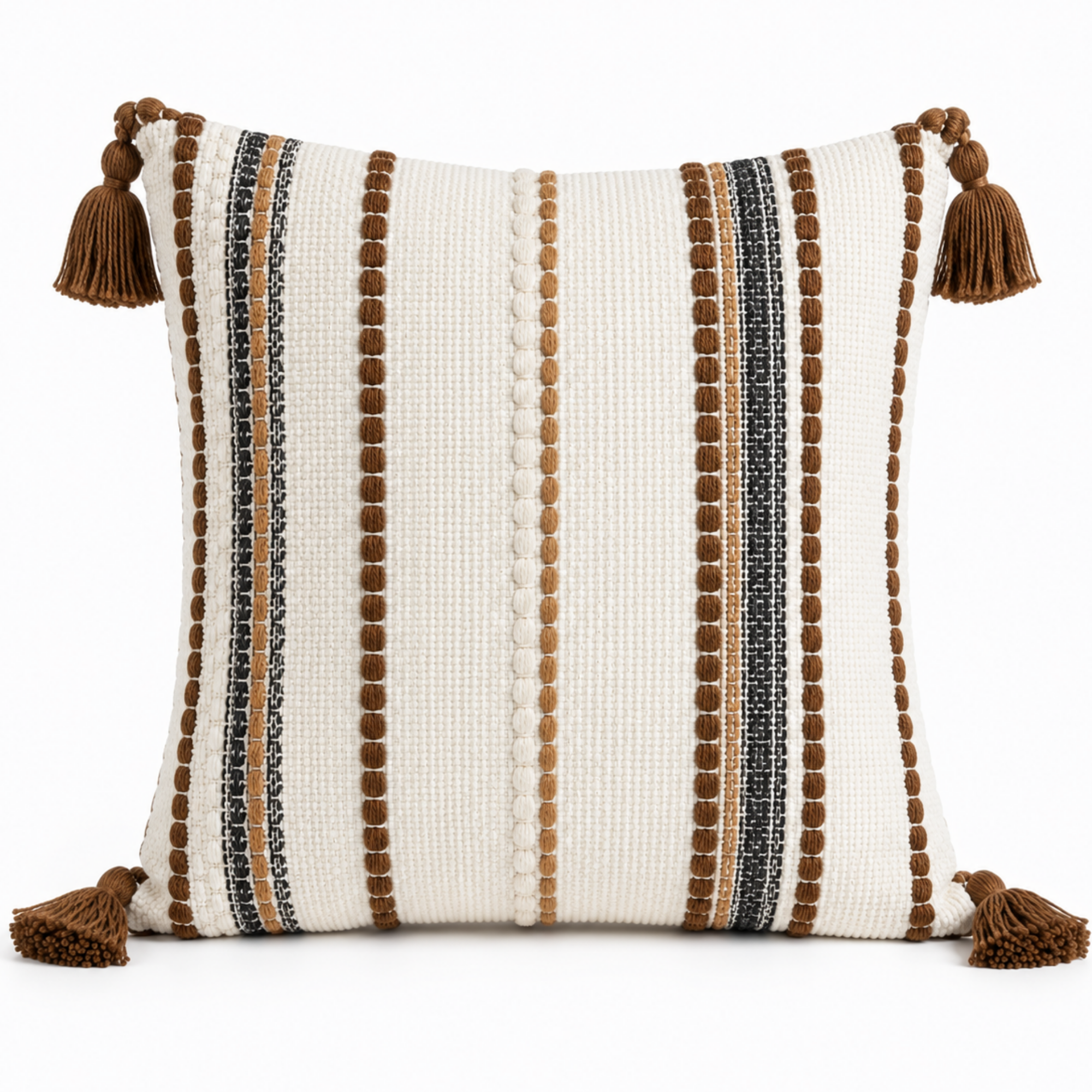 Fata de Perna 45 × 45 cm, Tesatura Texturata cu Ciucuri, Bumbac si Poliester