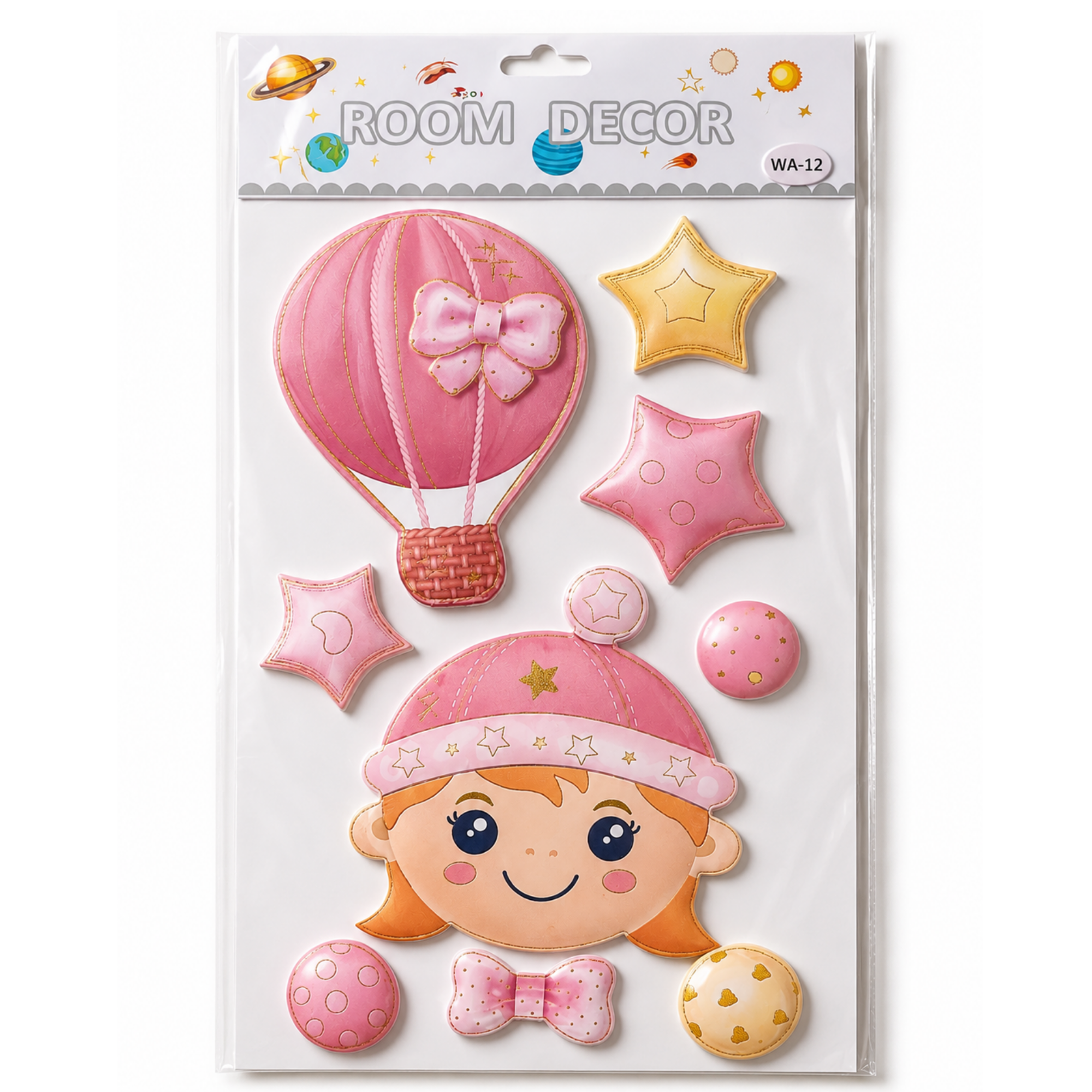 Autocolant Decorativ 3D Premium pentru Perete cu Efect de Relief – Fetita cu Balon cu Aer Cald, 33 × 48 cm