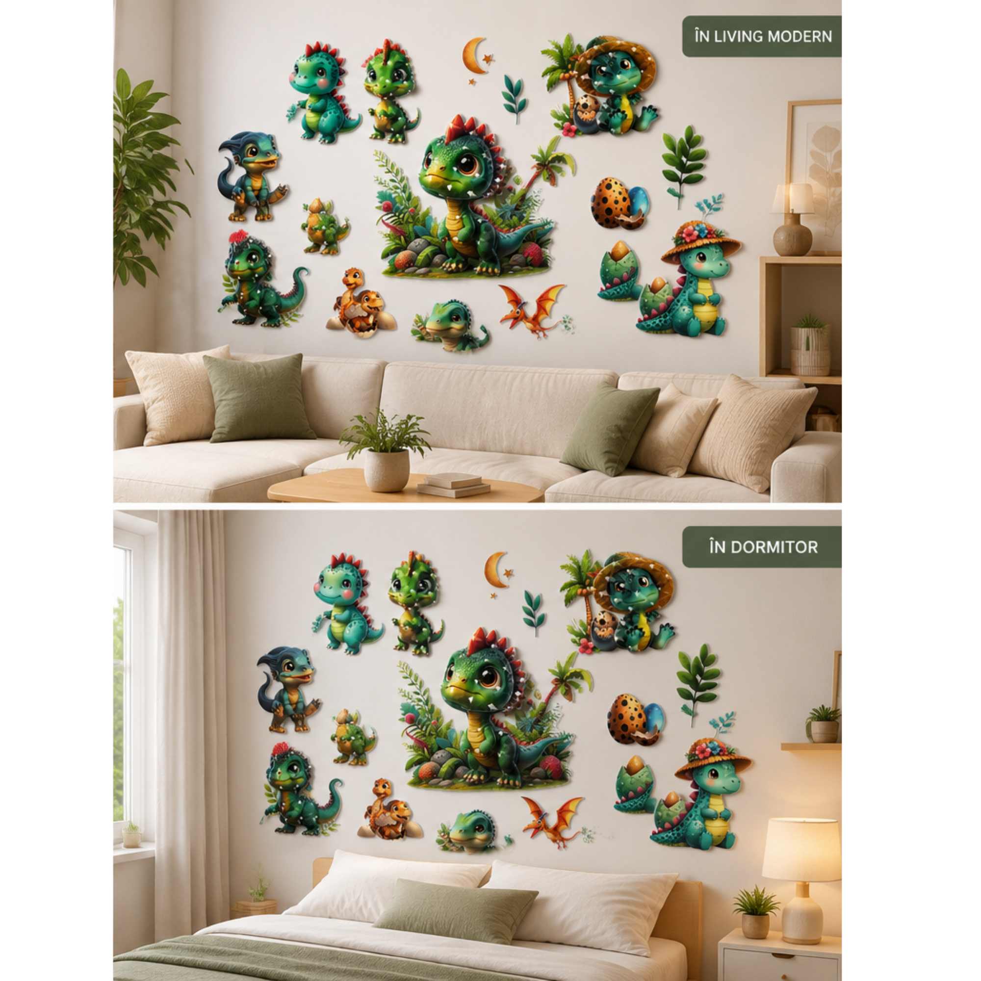 Sticker de Perete 3D cu Dinozauri pentru Camera Copiilor, Autoadeziv, Decor Premium, 33 × 50 cm