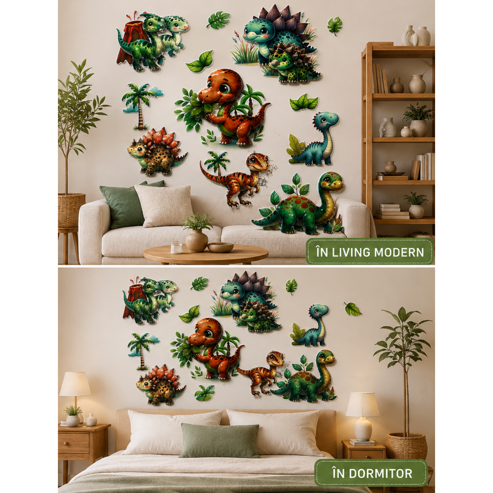 Sticker de Perete 3D cu Dinozauri pentru Camera Copiilor, Autoadeziv, Decor Premium, 33 × 50 cm