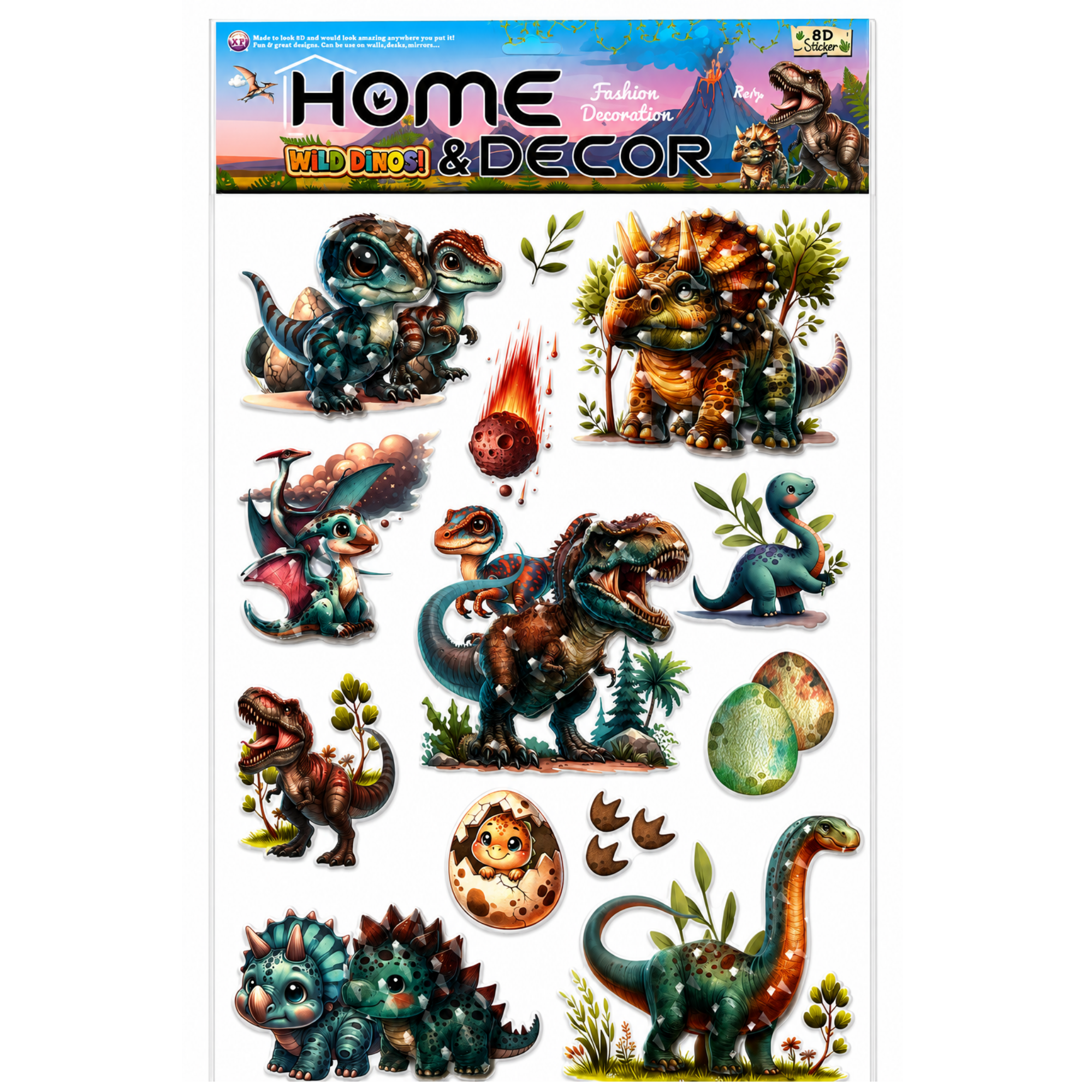 Sticker de Perete 3D cu Dinozauri pentru Camera Copiilor, Autoadeziv, Decor Premium, 33 × 50 cm