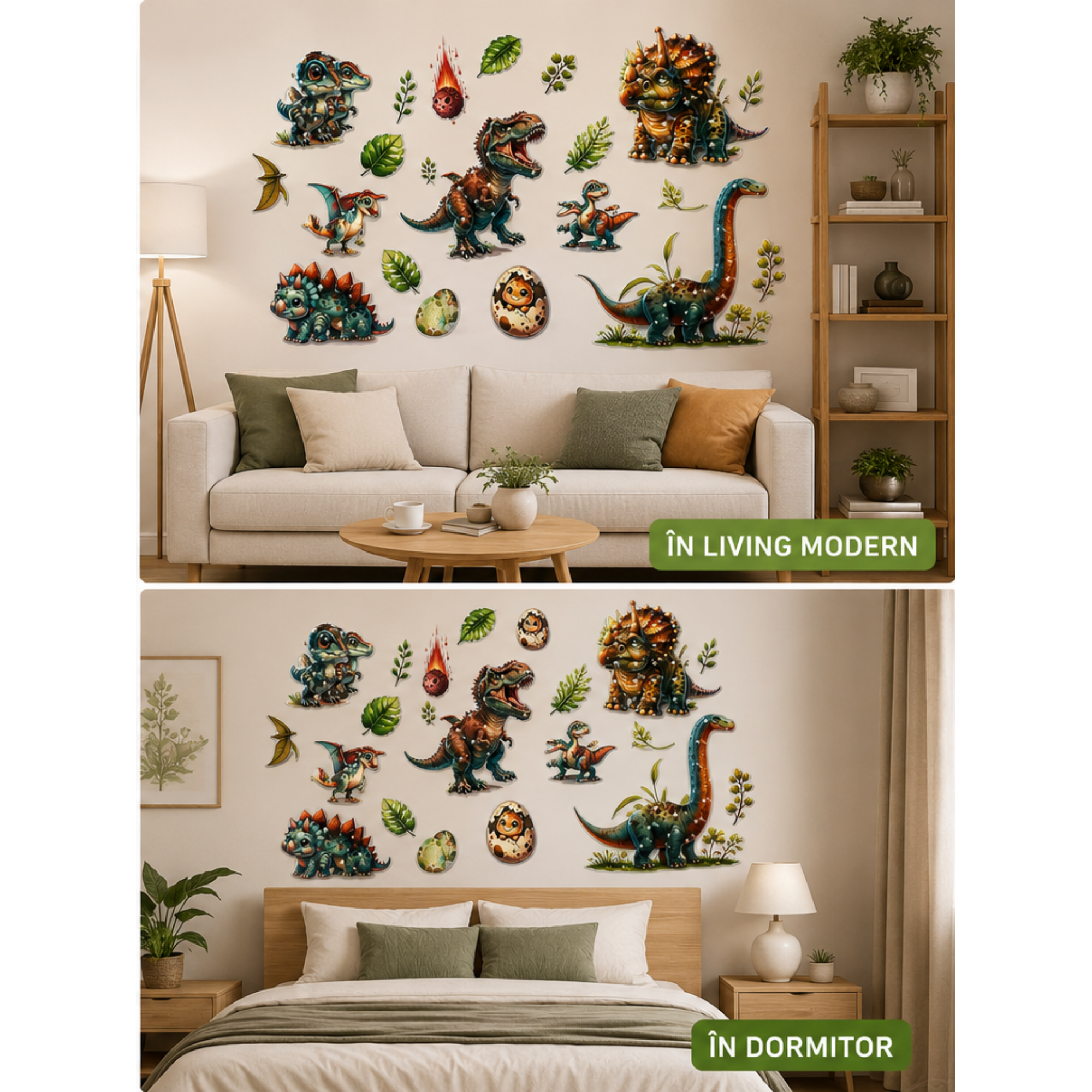Sticker de Perete 3D cu Dinozauri pentru Camera Copiilor, Autoadeziv, Decor Premium, 33 × 50 cm