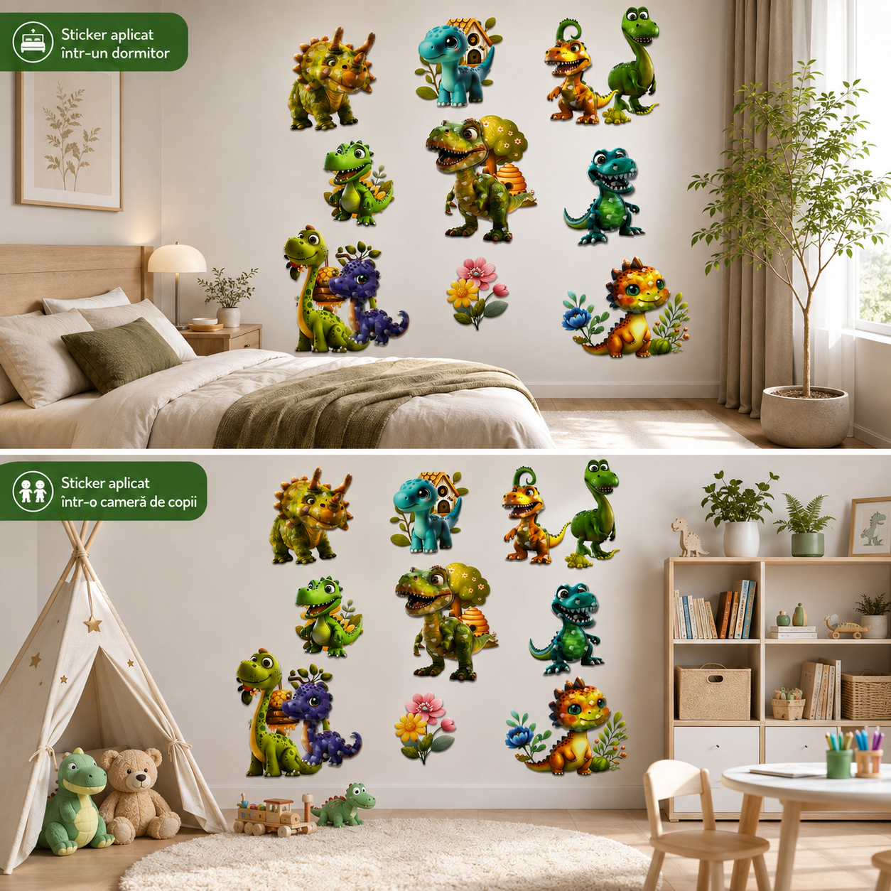 Sticker de Perete 3D cu Dinozauri pentru Camera Copiilor, Autoadeziv, Decor Premium, 33 × 50 cm