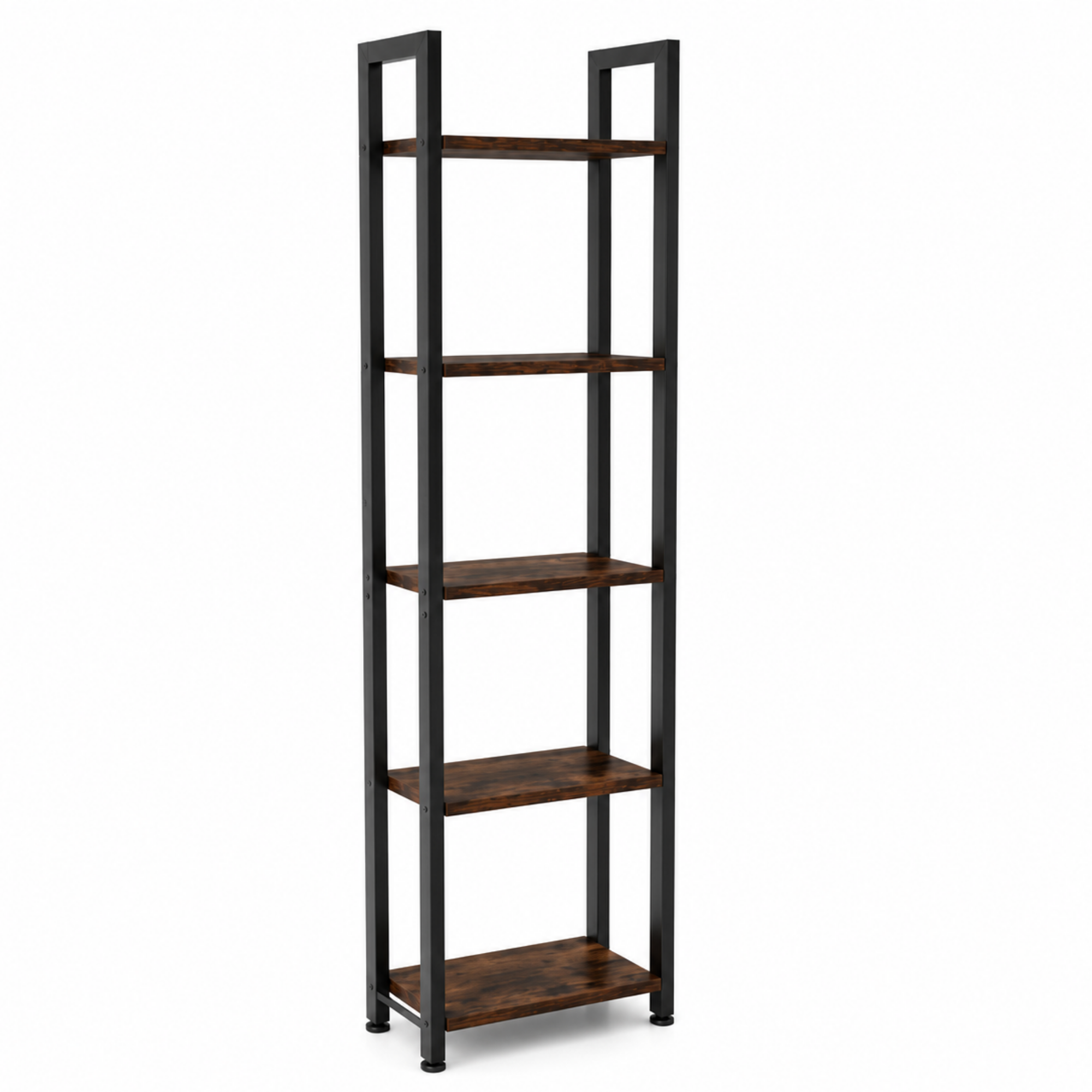 Raft de Colt cu 5 Polite, Cadru Metalic si Rafturi Aspect Lemn, Industrial Scandinav, 29 x 24 x 151 cm, Maro Rustic / Negru