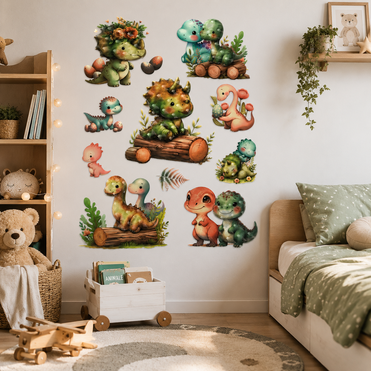 Sticker de Perete 3D cu Dinozauri pentru Camera Copiilor, Autoadeziv, Decor Premium, 33 × 50 cm