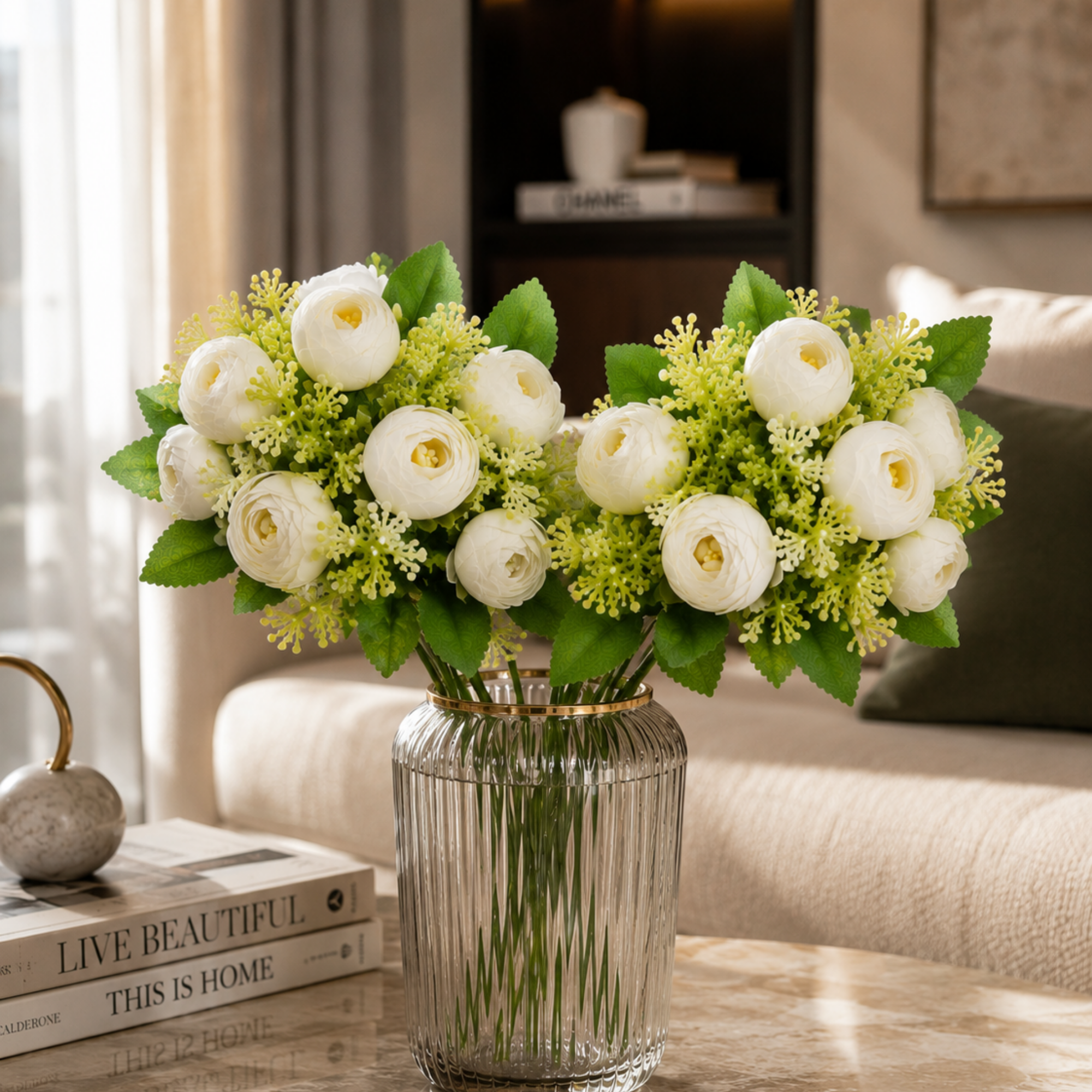 Buchet Flori Artificiale Ranunculus Decorativ, 5 Fire, 32 cm