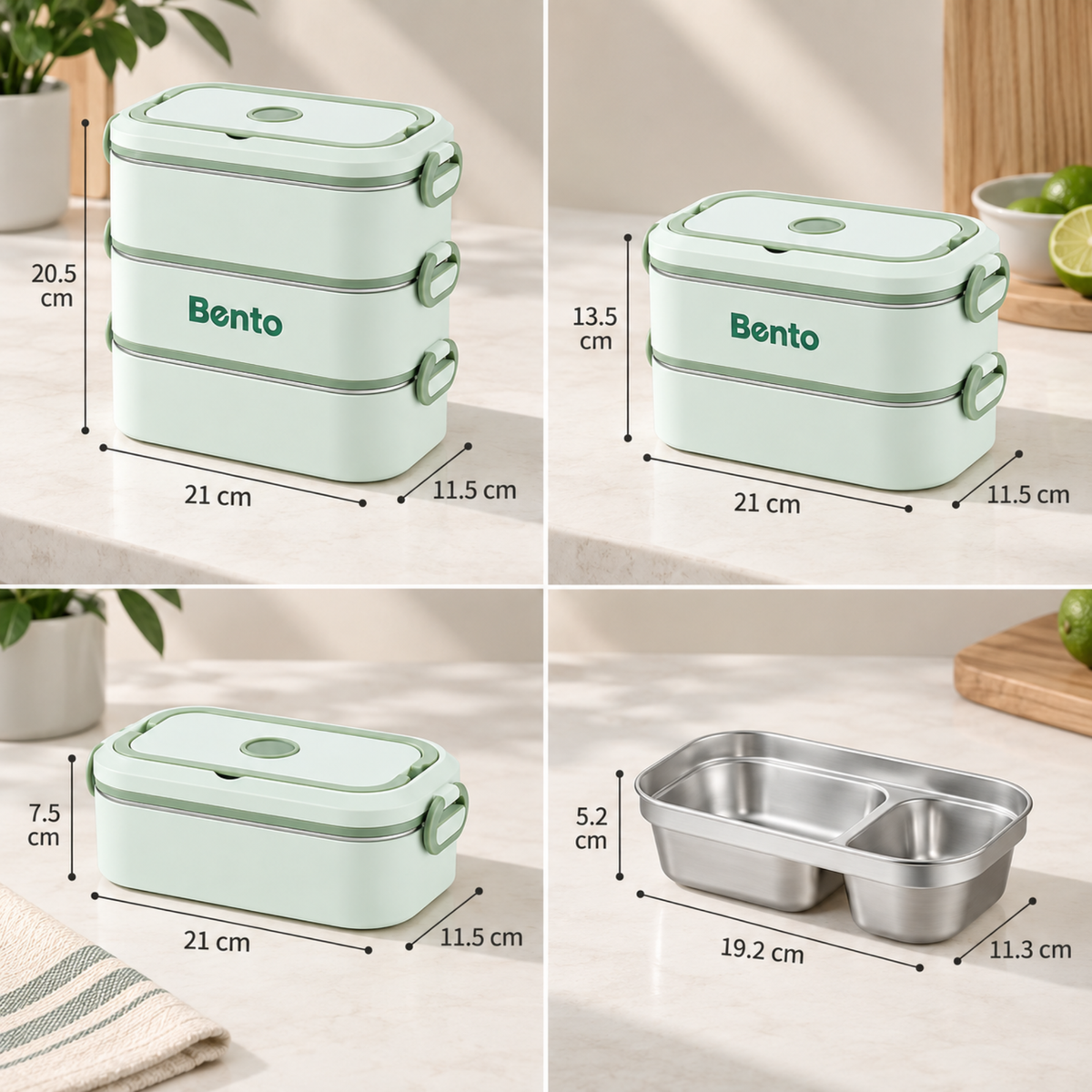 Cutie Lunch Box Bento din inox, cu geanta termoizolanta si tacamuri - Verde