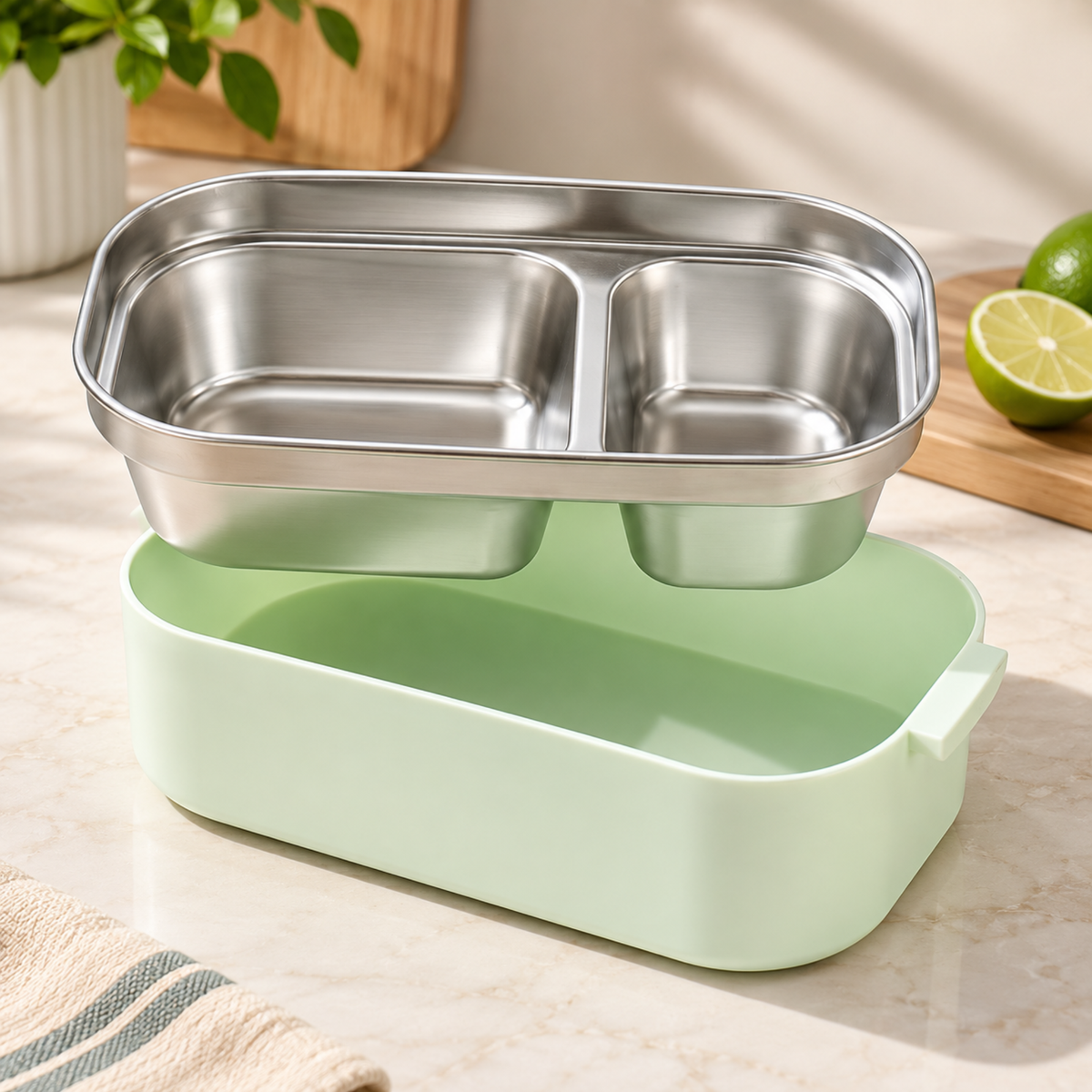 Cutie Lunch Box Bento din inox, cu geanta termoizolanta si tacamuri - Verde