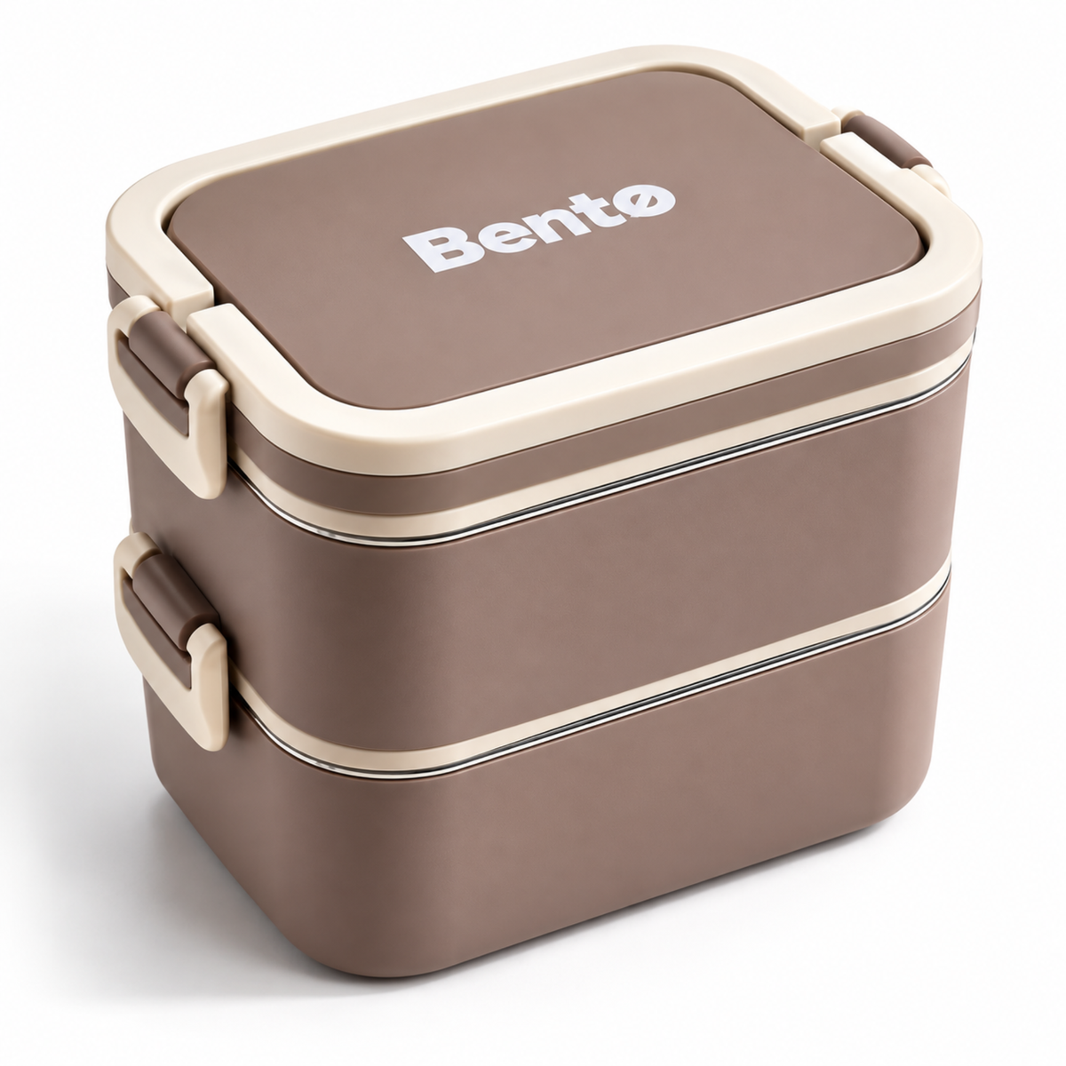 Caserola Termica Bento 2 Compartimente cu Insertii din Inox SUS304, Geanta Termoizolanta Inclusa, 12.5 x 12.5 x 14 cm, Maro