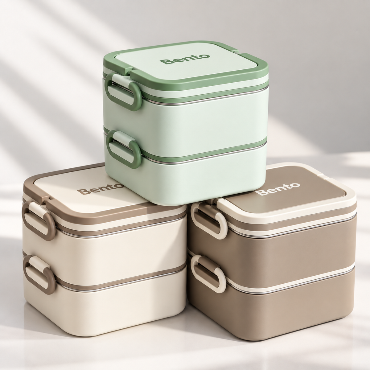 Caserola Termica Bento 2 Compartimente cu Insertii din Inox SUS304, Geanta Termoizolanta Inclusa, 12.5 x 12.5 x 14 cm, Verde