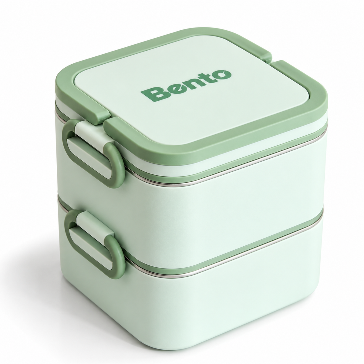 Caserola Termica Bento 2 Compartimente cu Insertii din Inox SUS304, Geanta Termoizolanta Inclusa, 12.5 x 12.5 x 14 cm, Verde
