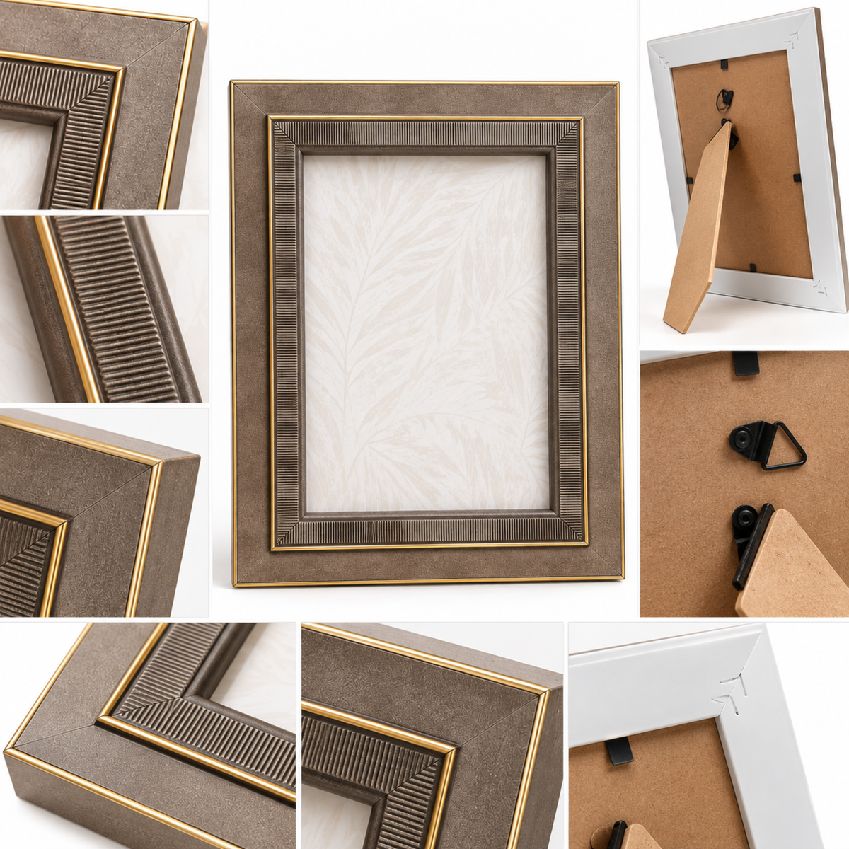 Rama foto decorativa premium design elegant cu detalii aurii, Maro Taupe