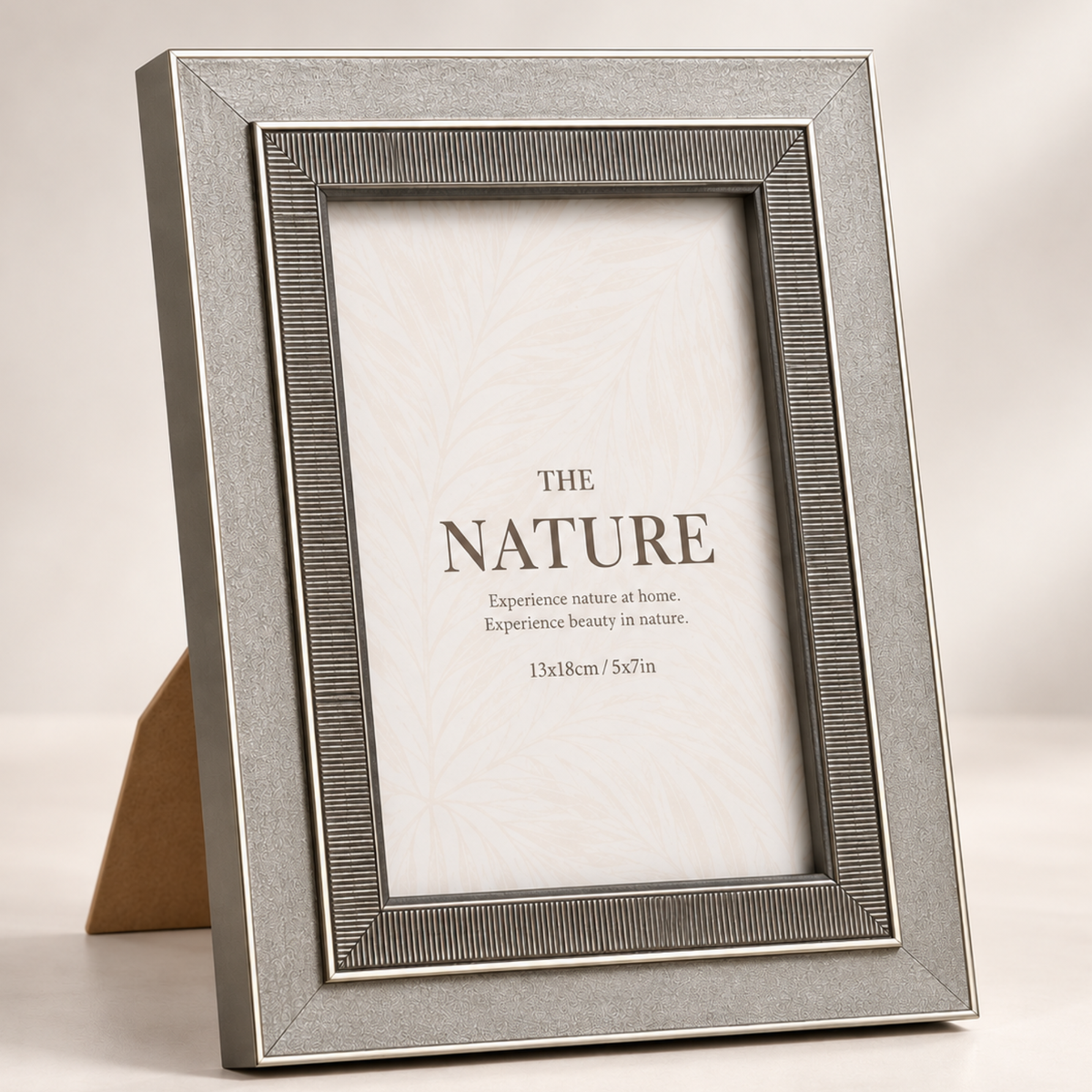 Rama foto decorativa premium, de masa, design elegant cu detalii aurii, Gri