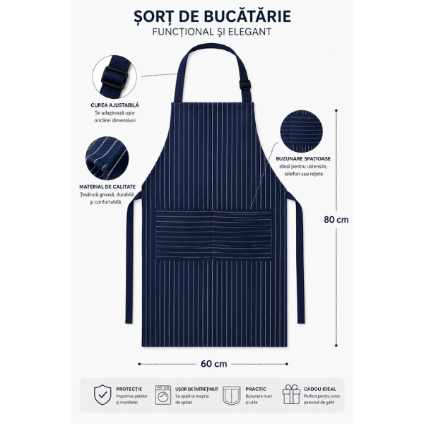 Set bucatarie 3 piese – Sort reglabil 60x80 cm + Manusa termorezistenta 26x16 cm + Suport oala 18x17 cm