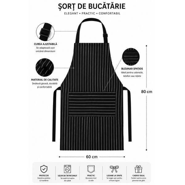 Set bucatarie 3 piese – Sort reglabil 60x80 cm + Manusa termorezistenta 26x16 cm + Suport oala 18x17 cm
