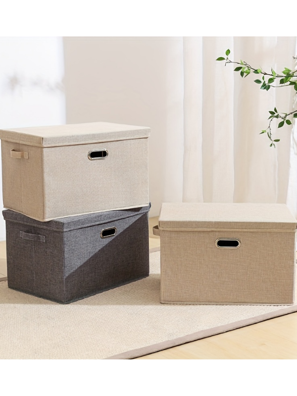 Cutie de Depozitare Textil, Organizator Pliabil pentru Haine - Bej aurit