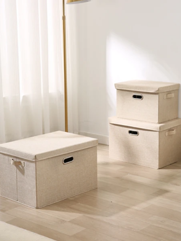 Cutie de Depozitare Textil, Organizator Pliabil pentru Haine - Bej aurit