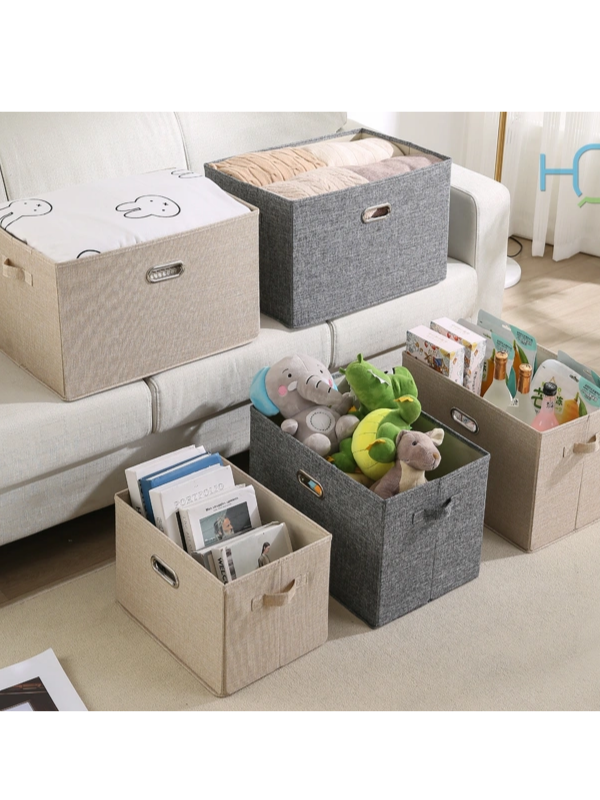 Cutie de Depozitare Textil, Organizator Pliabil pentru Haine - Bej aurit