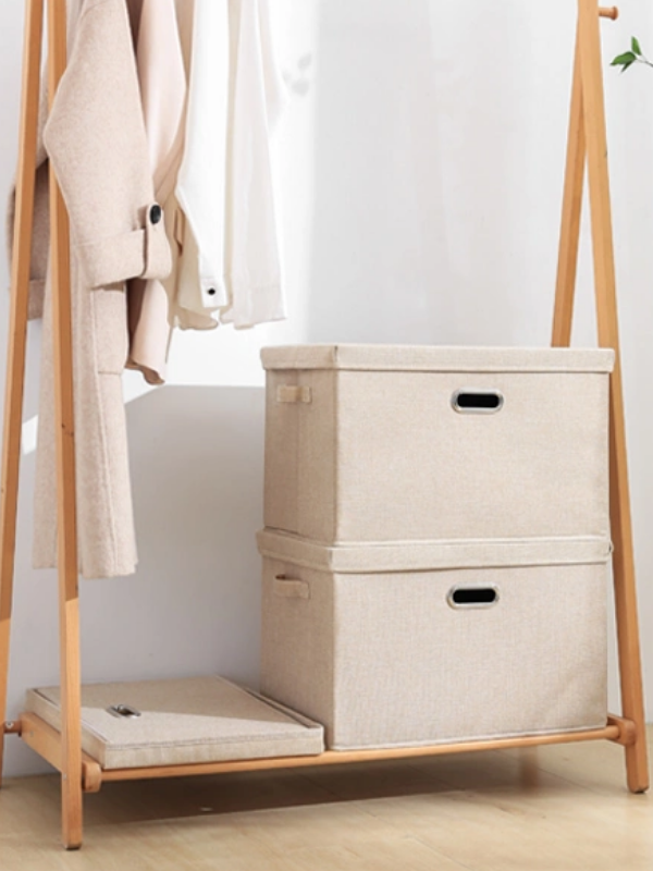 Cutie de Depozitare Textil, Organizator Pliabil pentru Haine - Bej aurit