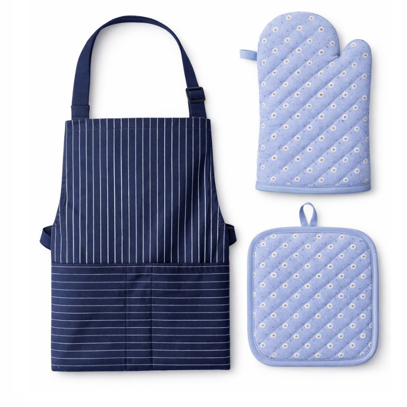Set bucatarie 3 piese – Sort reglabil 60x80 cm + Manusa termorezistenta 26x16 cm + Suport oala 18x17 cm